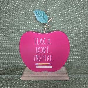 Red Apple Metal Shaped Teacher Decor Saying Teach Love Inspire